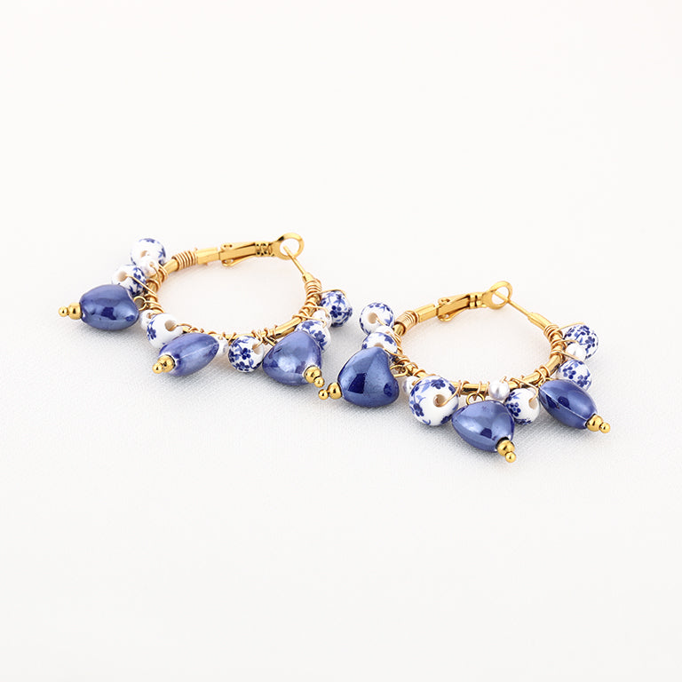 Delft Blue Heart Hoops